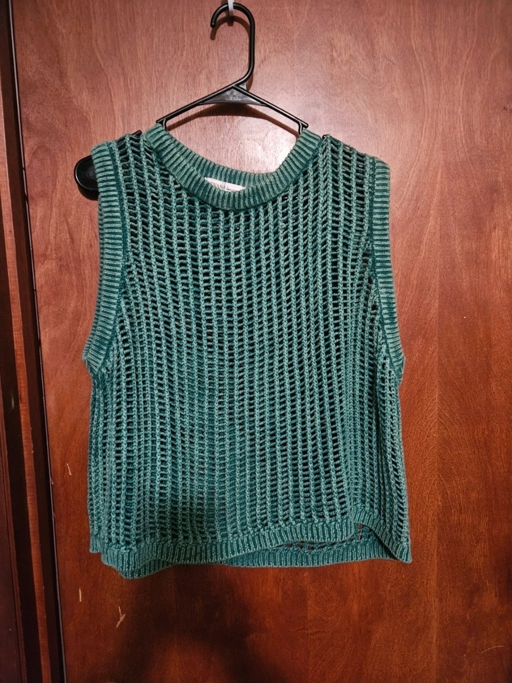 Zenana Outfitters Teal Open-Knit Sleeveless Crew Sweater Vest